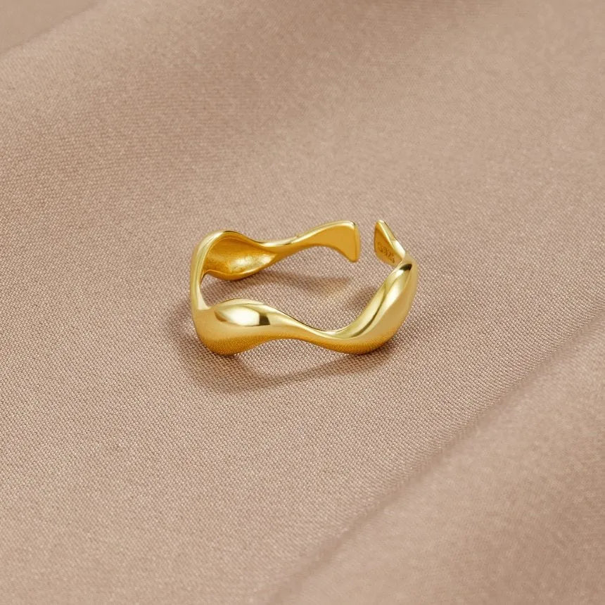 Virelle-Kleding & Accessoires > Accessoires > Sieraden-Virelle | Dames Ring – 18K Verguld Sterling Zilver, Minimalistisch Golfontwerp, Verstelbare Maat