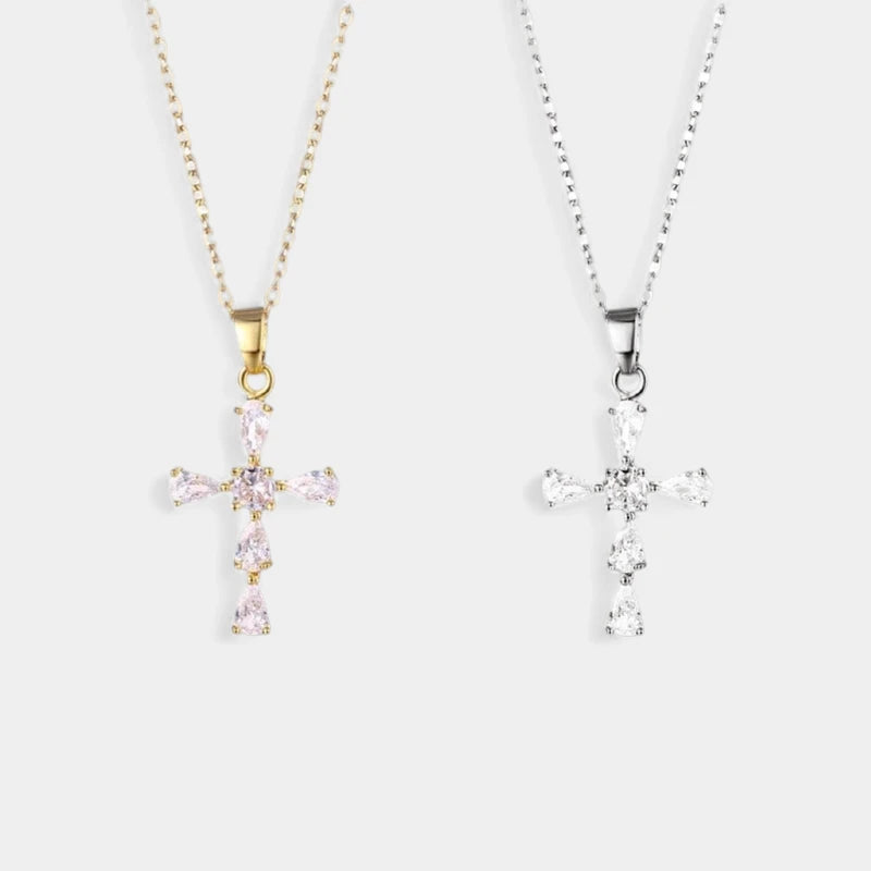 Virelle-Necklace-Virelle | Damesketting – Kruishanger met Strass, Fijne Schakelketting, Verstelbare Lengte