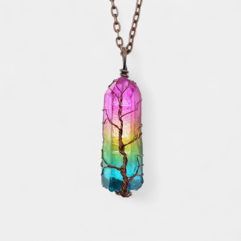 Virelle-Necklace-Virelle Hanger - Stone crystal pillar tree of life necklace