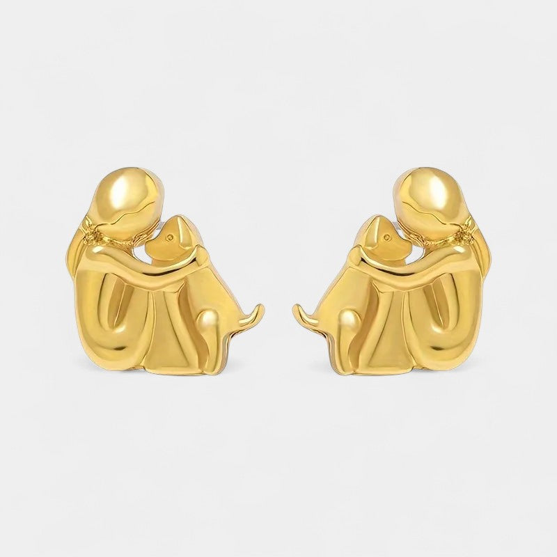 Virelle-Oorstekers-Virelle | Dames oorstekers – roestvrij staal, tweekleurig ontwerp, omhelzende figuur met hond