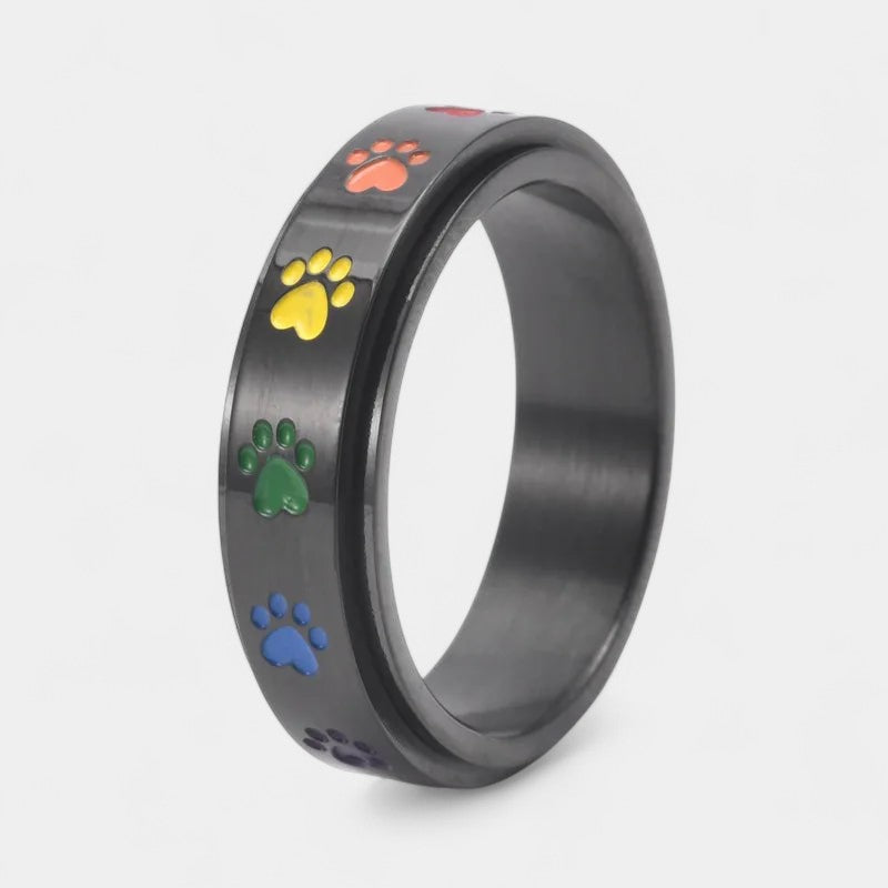 Virelle-Ring-Virelle | Unisex ring – roestvrij staal, draaiend ontwerp met pootafdrukken
