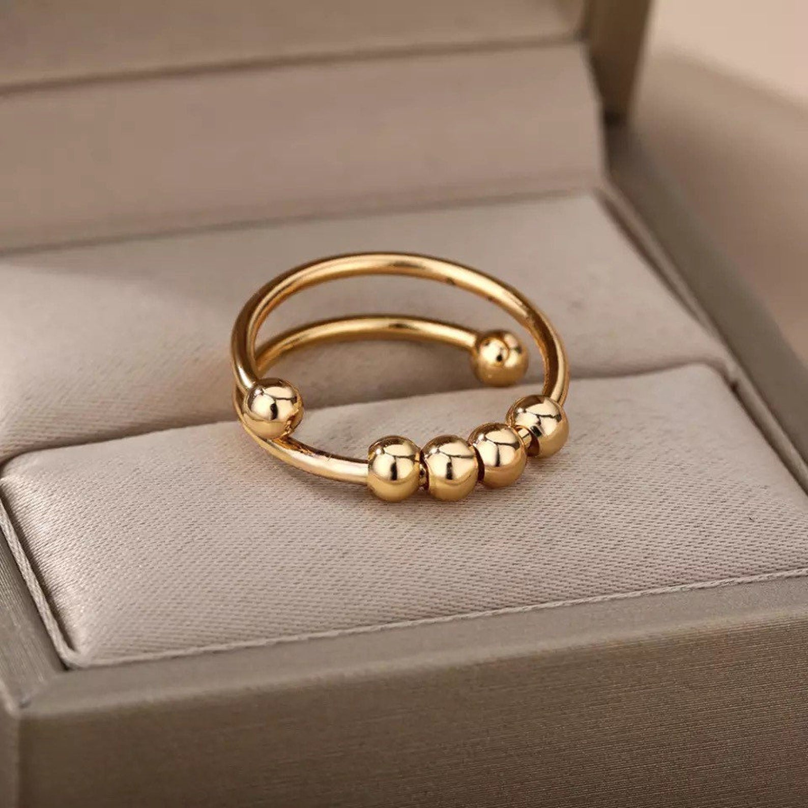 Virelle-Ring-Virelle | Verstelbare stressverlichtende ring – Fidget ring met kralen dames/heren