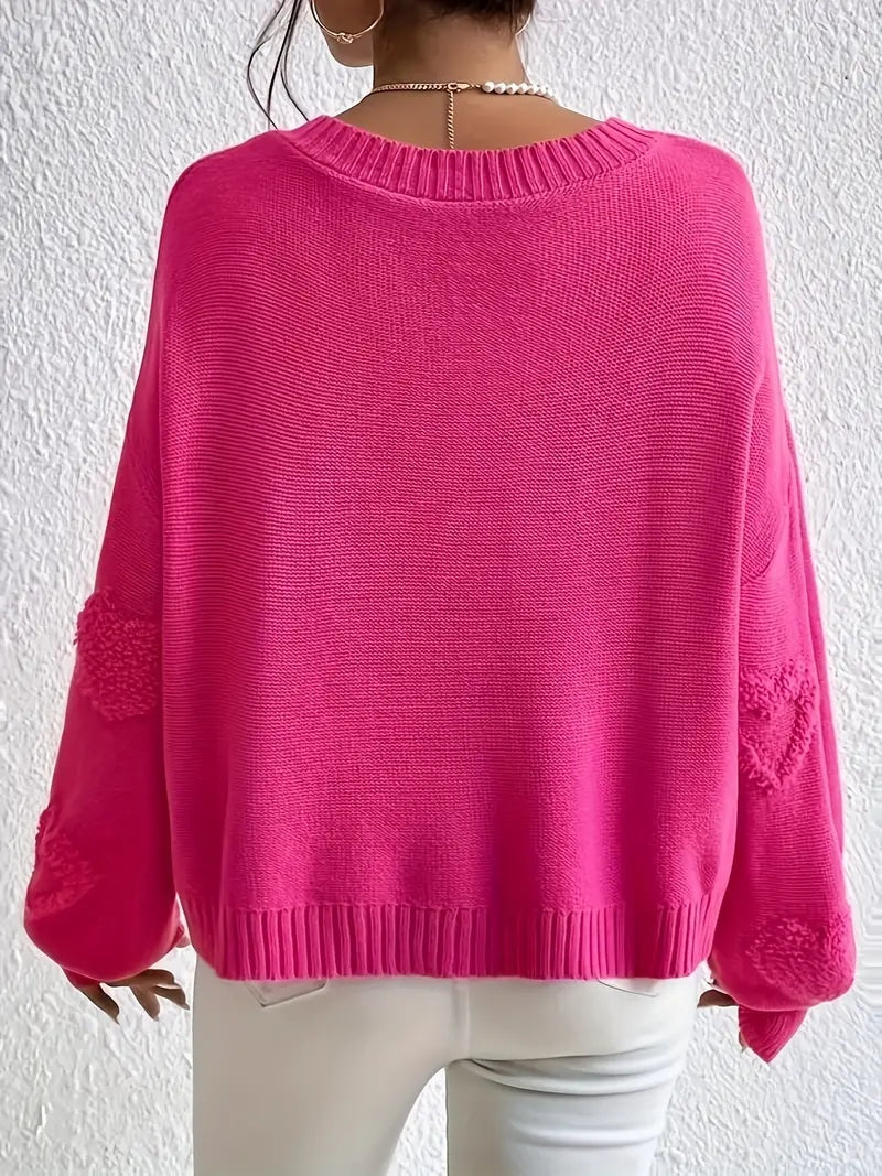 Virelle-Sweater-Orianna Hartvorm Trui Dames | Cozy Sweater Met Romantische Accenten | Donkerroze Fashion Item