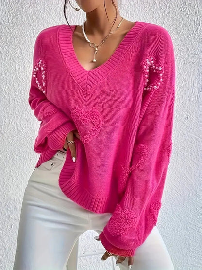 Virelle-Sweater-Orianna Hartvorm Trui Dames | Cozy Sweater Met Romantische Accenten | Donkerroze Fashion Item