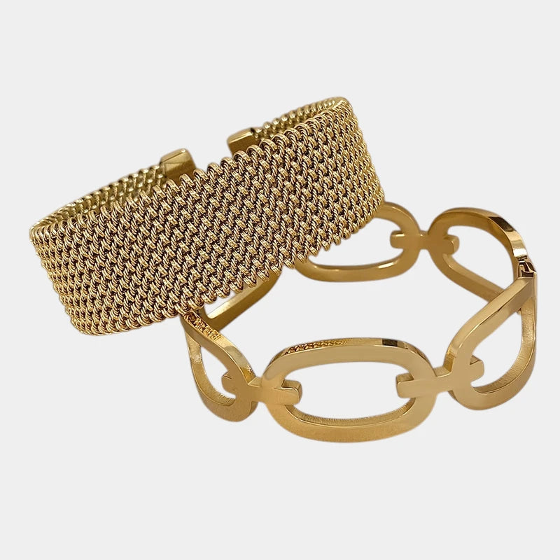 Virelle-Virelle | Dames Armband – 304 roestvrij staal, Hol ringontwerp, Set van twee