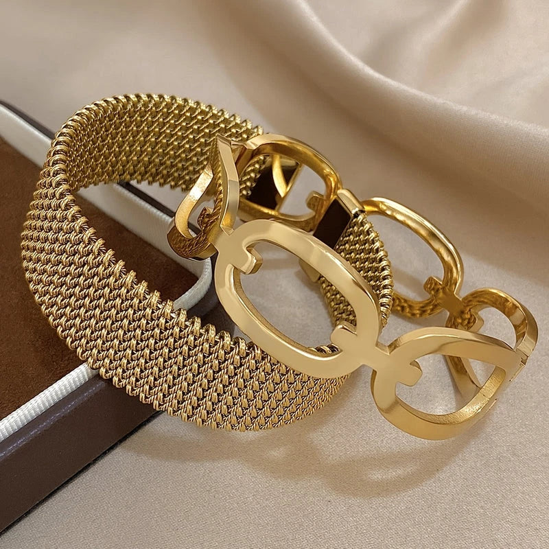 Virelle-Virelle | Dames Armband – 304 roestvrij staal, Hol ringontwerp, Set van twee