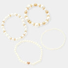Virelle-Virelle | Dames Armbandenset – Imitatieparel Elastisch Design, 4-Delige Set