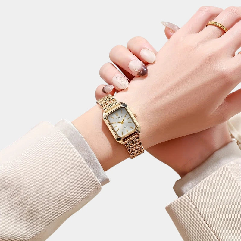 Virelle-Virelle | Dames Horloge – Business Rechthoekig Design, Luxe Gouden Analoge Polshorloge