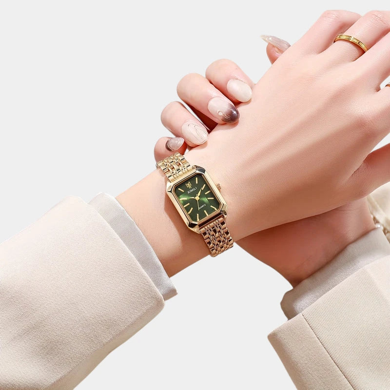 Virelle-Virelle | Dames Horloge – Business Rechthoekig Design, Luxe Gouden Analoge Polshorloge
