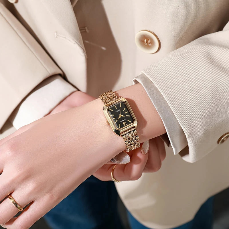 Virelle-Virelle | Dames Horloge – Business Rechthoekig Design, Luxe Gouden Analoge Polshorloge