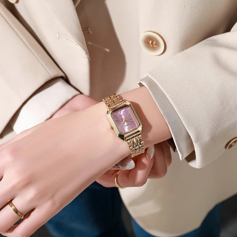 Virelle-Virelle | Dames Horloge – Business Rechthoekig Design, Luxe Gouden Analoge Polshorloge