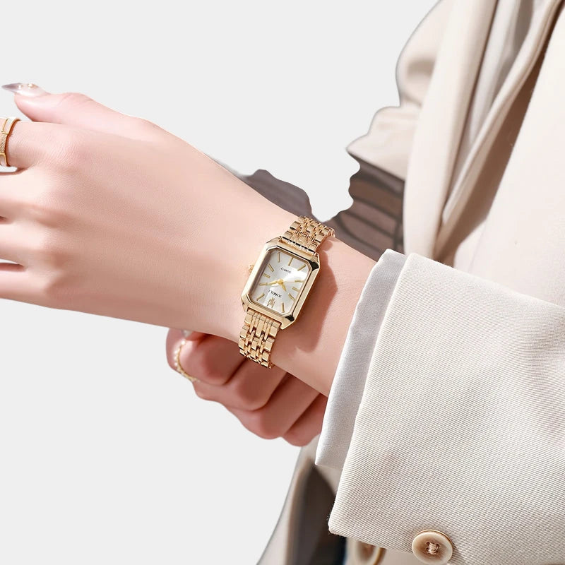 Virelle-Virelle | Dames Horloge – Business Rechthoekig Design, Luxe Gouden Analoge Polshorloge