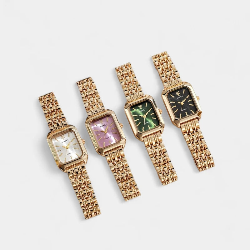 Virelle-Virelle | Dames Horloge – Business Rechthoekig Design, Luxe Gouden Analoge Polshorloge