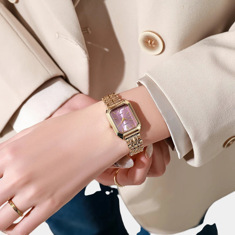 Virelle-Virelle | Dames Horloge – Business Rechthoekig Design, Luxe Gouden Analoge Polshorloge