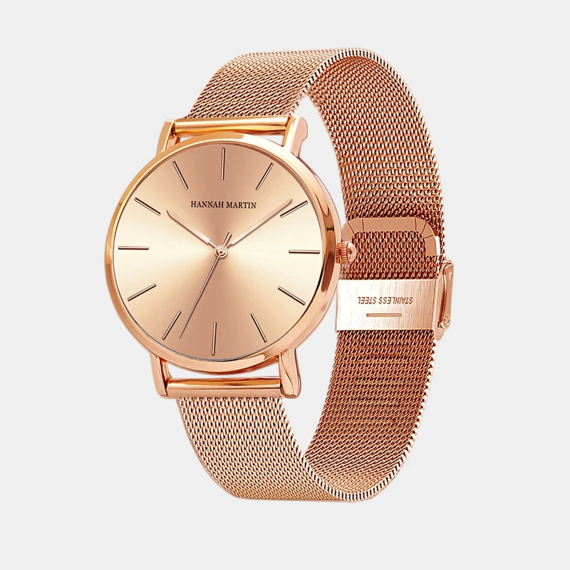 Virelle-Virelle | Dames Horloge – Roestvrijstalen meshband, Rosegouden afwerking, Elegant quartz ontwerp