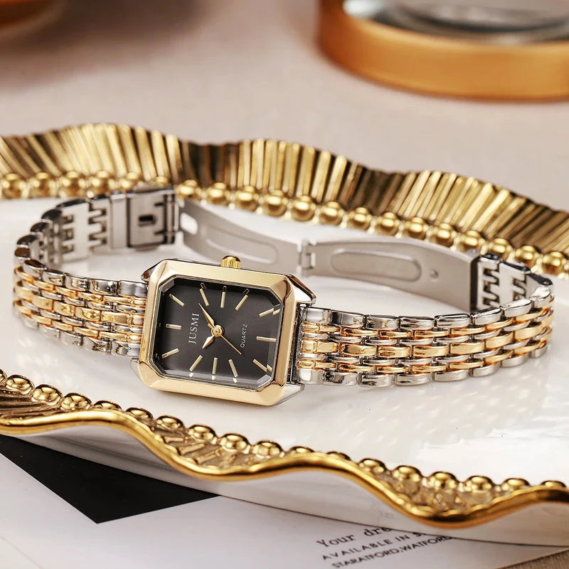 Virelle-Virelle | Dames Horloge – Vierkante Quartz Kast, Roestvrijstalen Band, Minimalistische Indexen