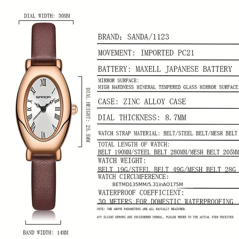 Virelle-Virelle | Dames Horloge – Vintage Quartz Uurwerk, Ovale Kast, Waterdicht Ontwerp