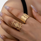 Virelle-Virelle | Dames Ring Set – Verstelbare Gouden Band, Vintage Hol Ontwerp, Gestructureerd Metaal