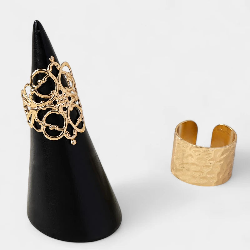 Virelle-Virelle | Dames Ring Set – Verstelbare Gouden Band, Vintage Hol Ontwerp, Gestructureerd Metaal
