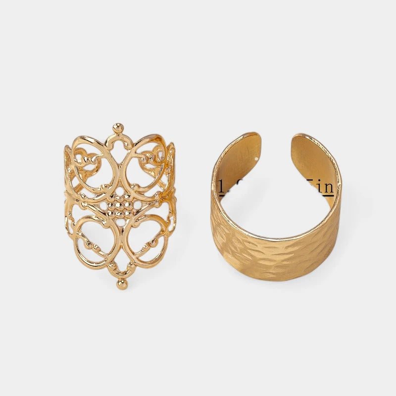 Virelle-Virelle | Dames Ring Set – Verstelbare Gouden Band, Vintage Hol Ontwerp, Gestructureerd Metaal