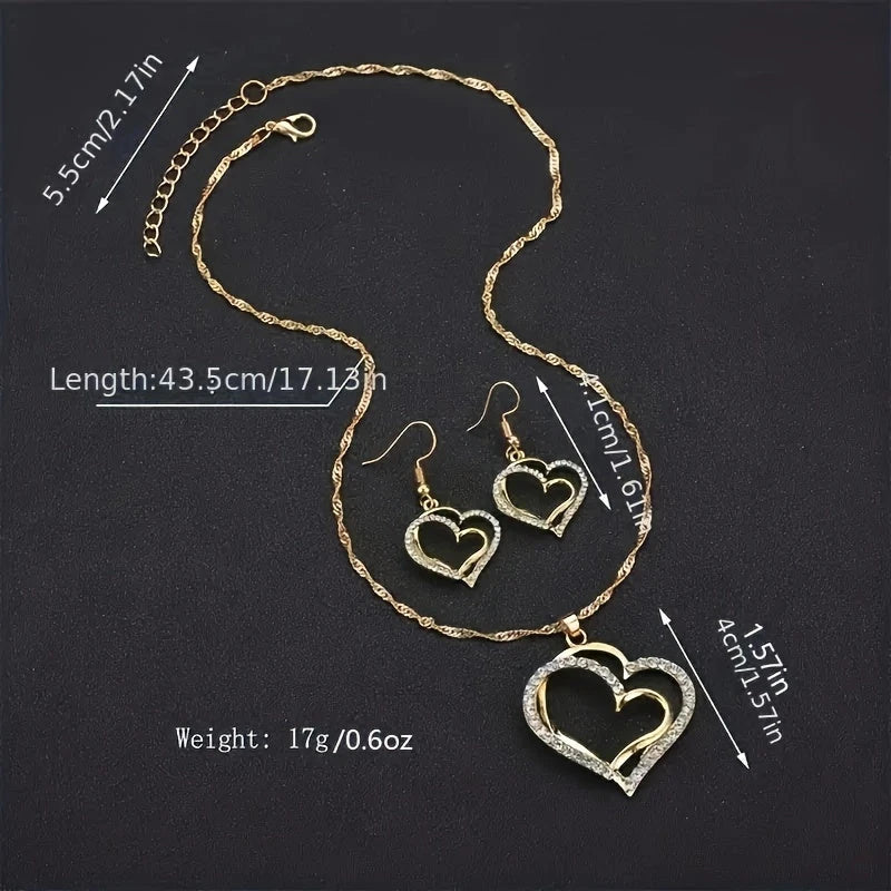 Virelle-Virelle | Dames Sieradenset – 3-Delige Set met Dubbele Hartvorm, Glanzende Zirkonia Details