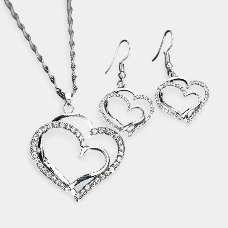 Virelle-Virelle | Dames Sieradenset – 3-Delige Set met Dubbele Hartvorm, Glanzende Zirkonia Details