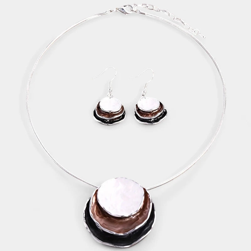 Virelle-Virelle | Dames Sieradenset – Boheemse Drie-Lagen Cirkel, Zinklegering met Gouden Emaille, Elegant Ontwerp