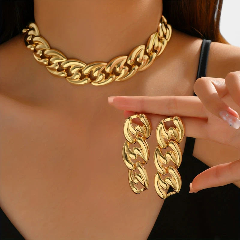 Virelle-Virelle | Dames Sieradenset – Gothic Punk, Chunky Ketting en Oorbellen, Modieus Statement