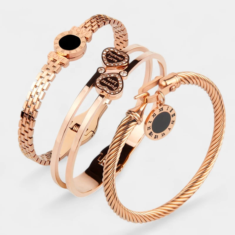 Virelle-Virelle | Dames armbandenset – 304 roestvrij staal, LOVE gravure, Gedraaide draadstijl