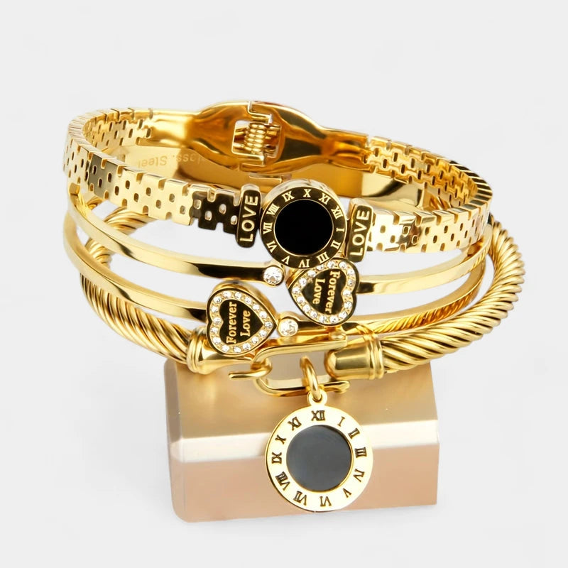 Virelle-Virelle | Dames armbandenset – 304 roestvrij staal, LOVE gravure, Gedraaide draadstijl