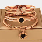 Virelle-Virelle | Dames armbandenset – Roestvrij staal, Romeinse cijfers, Hartvormige strassbedel