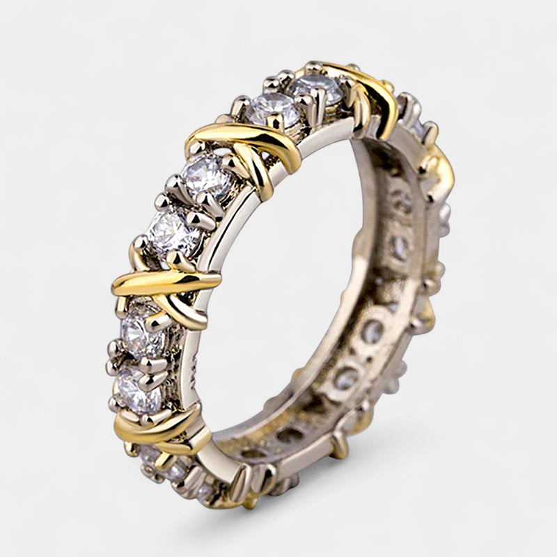 Virelle-Virelle | Dames ring – platina afwerking, kruisdetail, subtiele gravure