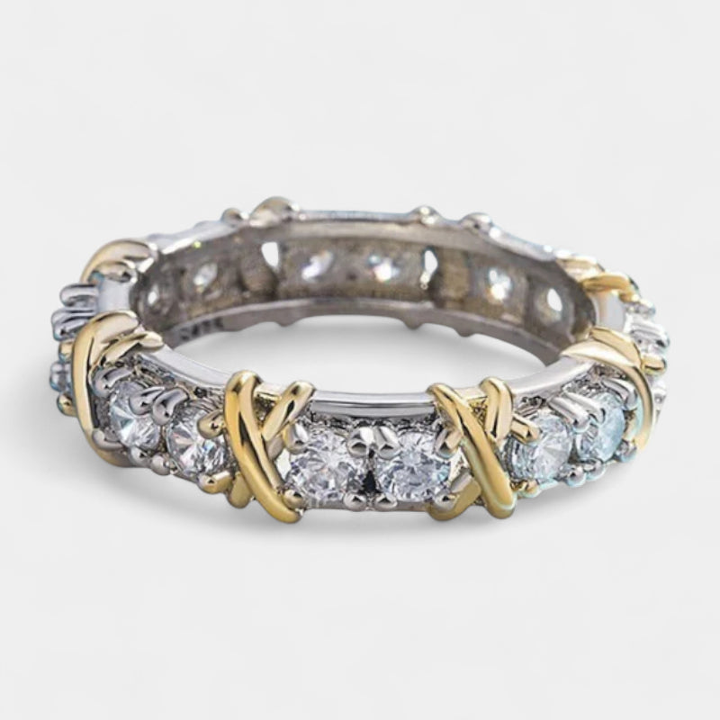 Virelle-Virelle | Dames ring – platina afwerking, kruisdetail, subtiele gravure