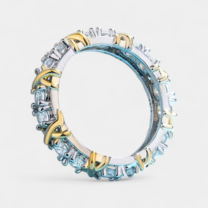 Virelle-Virelle | Dames ring – platina afwerking, kruisdetail, subtiele gravure