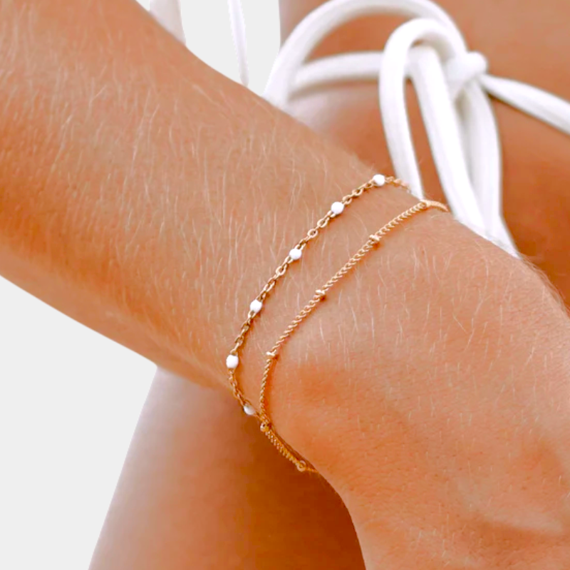 Virelle-Virelle | Damesarmband – Dubbele witte kralen, verstelbare sluiting