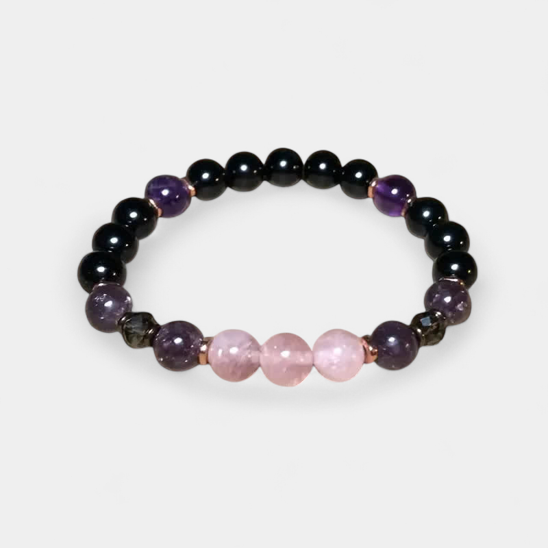Virelle-Virelle | Damesarmband – Edelsteenkralen 8 mm rozekwarts, obsidiaan, amethist