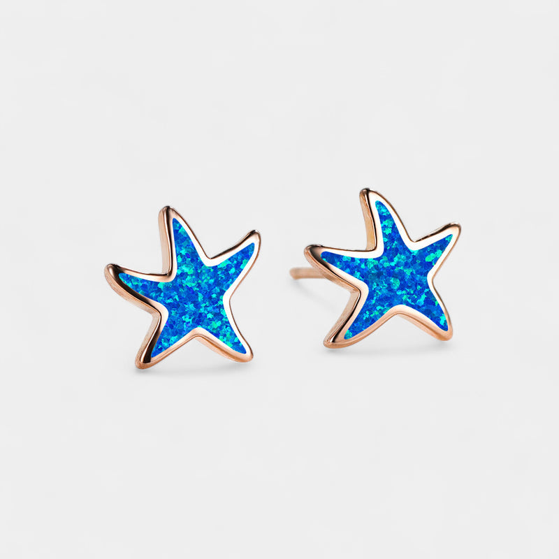 Virelle-Virelle | Damesoorbellen – Blauw opaal zeester-inleg, zilveren post