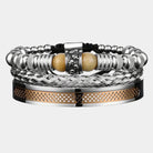 Virelle-Virelle | Heren Armband – Roestvrij staal, Vintage ontwerp, Tijgeroog kralen, Set van drie