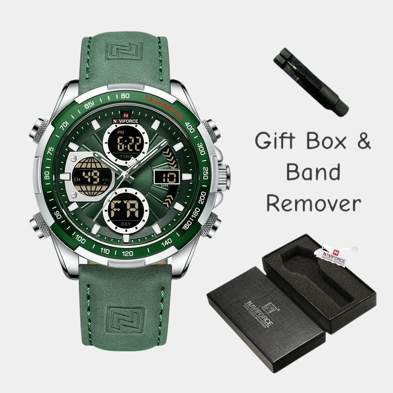 Virelle-Virelle | Heren Horloge - Kalfsleer,Dubbele Display, Kwarts