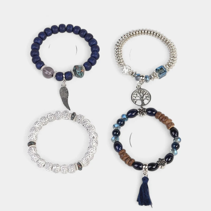 Virelle-Virelle | Unisex Armbanden Set – Boheemse Levensboom & Veer Hanger, Handgemaakt, Boho Stijl