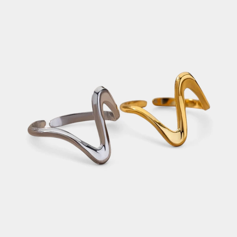 Virelle-Virelle | Unisex Ring – Goud Verguld Roestvrij Staal, Trendy Golfvorm, Licht Luxe Stijl