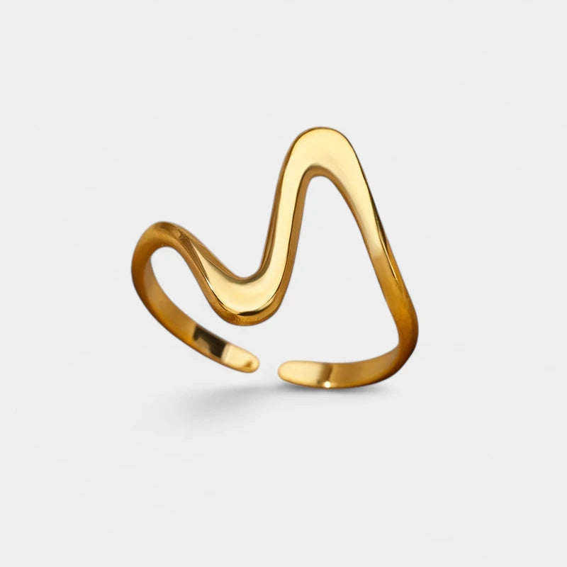 Virelle-Virelle | Unisex Ring – Goud Verguld Roestvrij Staal, Trendy Golfvorm, Licht Luxe Stijl