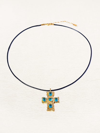 Zeta Statement Kruis Ketting Goud-Blauw