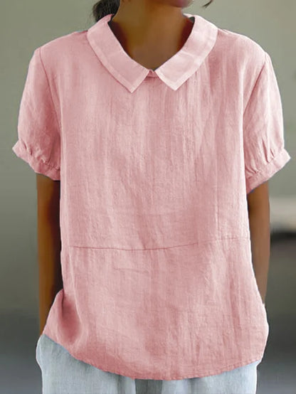 Virelle Linnen Blouse voor Dames – Ademend Shirt met opstaande kraag en korte mouwen