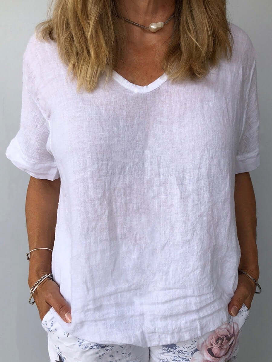 Virelle Linnen Top – Linnen blouse met korte mouwen voor dames
